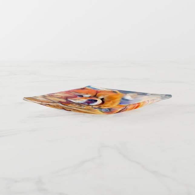 GOLDEN GIRL  chow fused glass trinket dish (Angled)