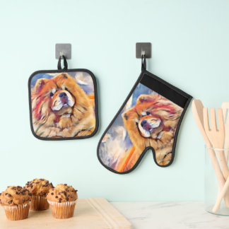 GOLDEN GIRL chow Oven Mitt & Pot Holder Set