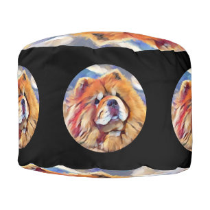 GOLDEN GIRL  Chow round black background pouf