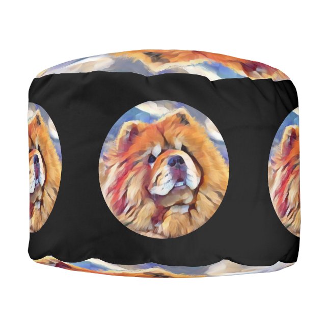 GOLDEN GIRL  Chow round black background pouf (Front)