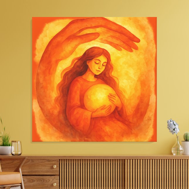 Golden Girl Holding Light Warm Protective Art Canvas Print (Insitu(LivingRoom))