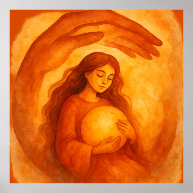 Golden Girl Holding Light Warm Protective Art Poster (Front)