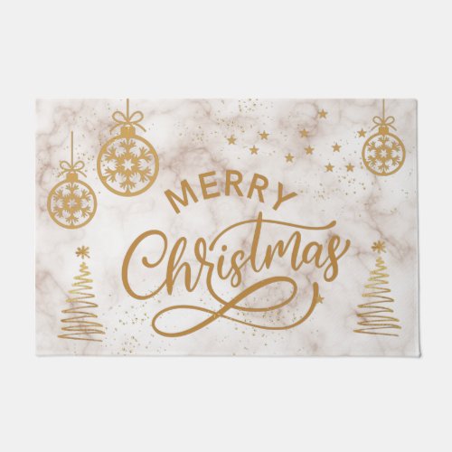 Golden girly pastel sparkle luxury Merry Xmas tree Doormat