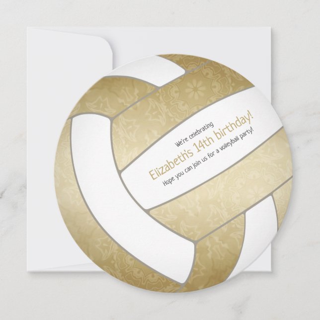 golden girly volleyball birthday party announcement (Front)