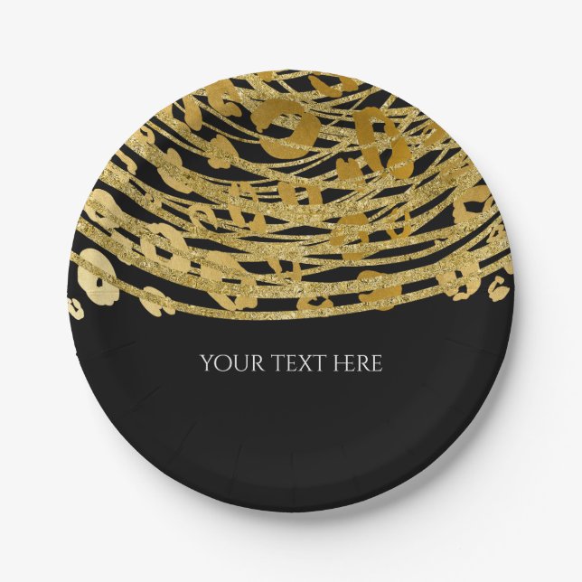 Golden Glam Cheetah Print Exotic Print Party Paper Plates (Front)