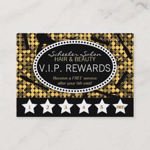 Golden Glam Custom Salon Loyalty Punch Card Business Card Template