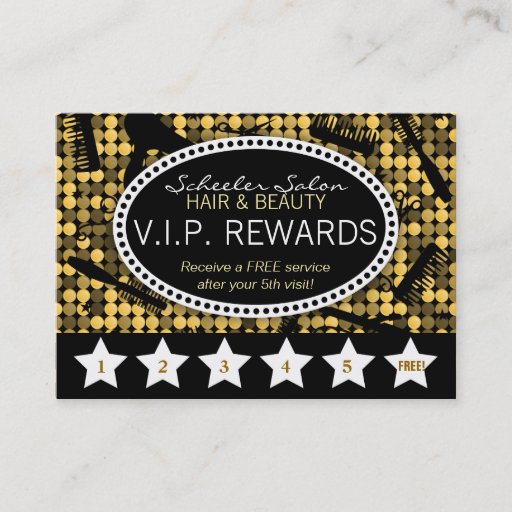 Customizable Golden Glam Custom Salon Loyalty Punch Card Business Card Template