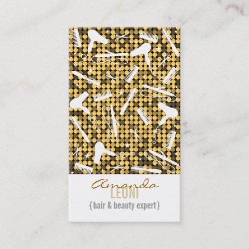 Golden Glam Hair Salon Vertical Business Card