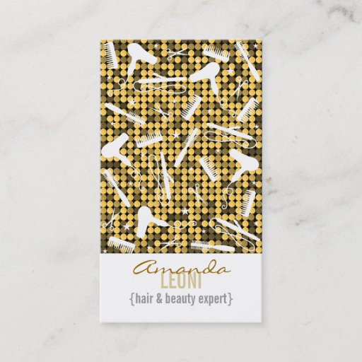 Customizable Golden Glam Hair Salon Vertical Business Card