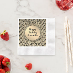Golden Glam Leopard Print Birthday Napkins