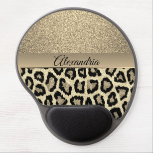 Golden Glam Leopard Print Gel Mouse Pad