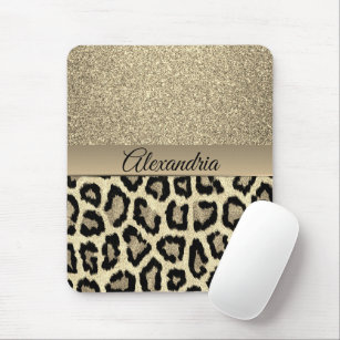 Golden Glam Leopard Print Mouse Pad