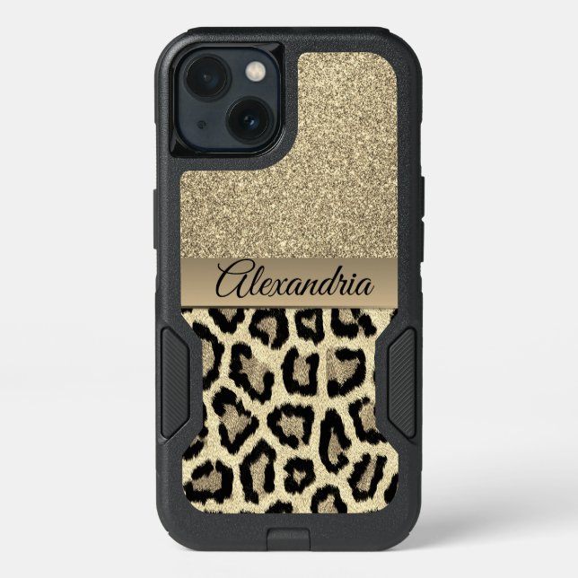 Golden Glam Leopard Print Otterbox iPhone Case (Back)