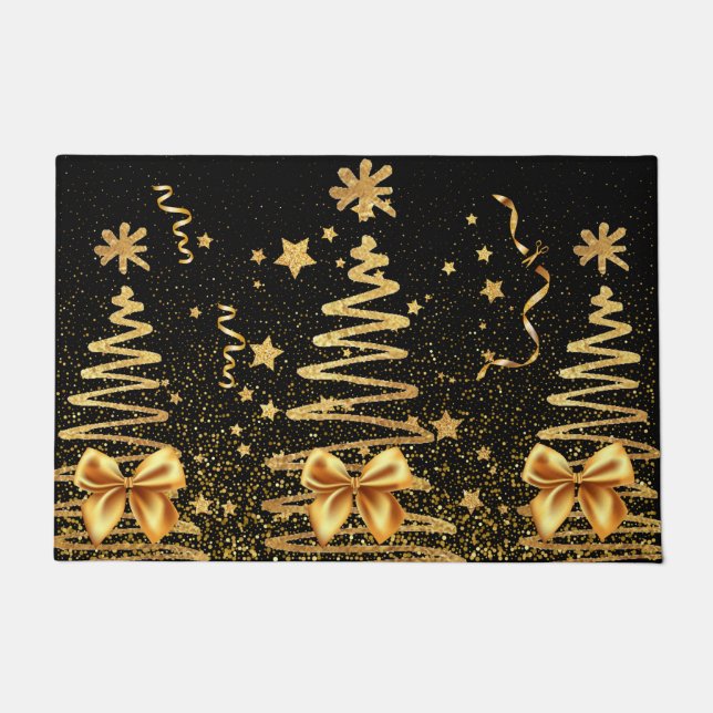 Golden glam mettalic Xmas sparkling elegant  black Doormat (Front)