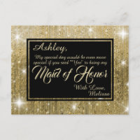 Golden Glam - Will You Be My Maid of Honor? Invitation Postcard