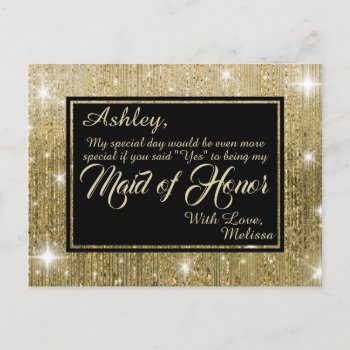 Golden Glam - Will You Be My Maid Of Honor? Invitation Postcard by GlitterInvitations at Zazzle