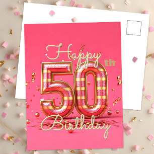 Golden Glamour 50th Birthday Celebration in Pink Postcard