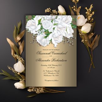 Golden Glamour and White Bridal Bouquet Wedding