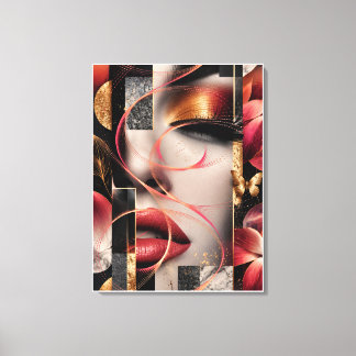 Golden Glamour Woman Collage Art Canvas Print