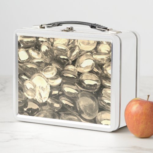 Golden Glass Stones Metal Lunch Box
