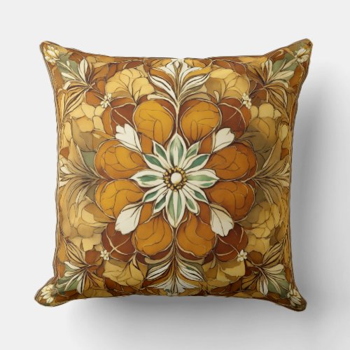 Golden Glaze Topaz Floral Print with Tiled Motif Throw Pillow