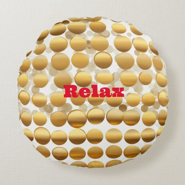 "Golden Gleam: Polka Dot Round Throw Pillow" Pillow (Front)