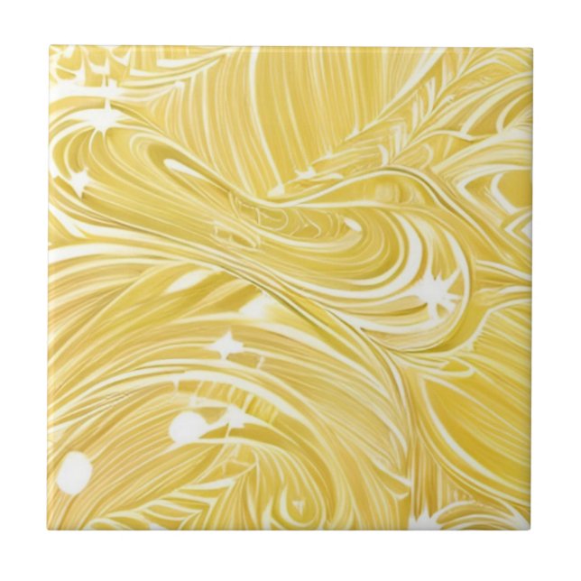 Golden glimmering swirls ceramic tile (Front)