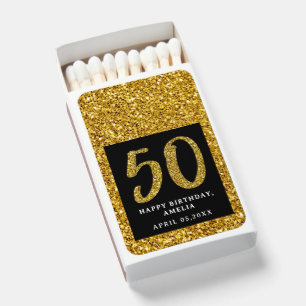Golden Glitter 50th Birthday Matchboxes, Party Matchboxes