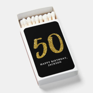 Golden Glitter 50th Birthday Matchboxes, Party Matchboxes
