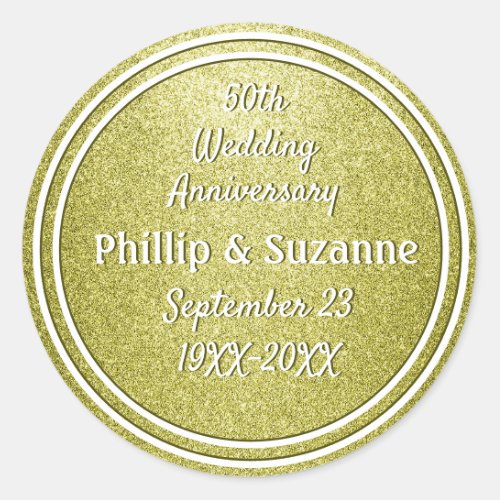 Golden Glitter 50th Wedding Anniversary Custom Classic Round Sticker