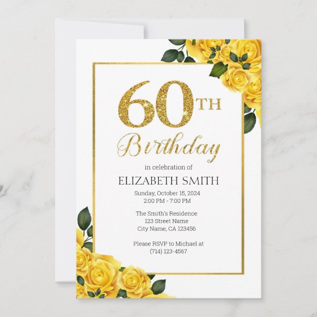 Golden Glitter 60th Birthday Invitation Template  (Front)