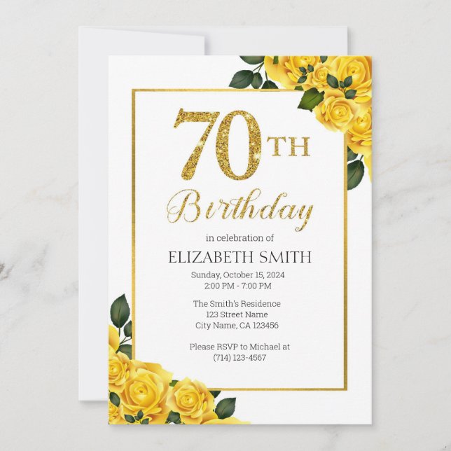 Golden Glitter 70th Birthday Invitation Template (Front)
