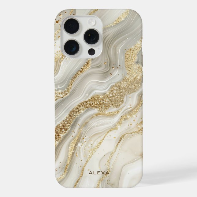 Golden Glitter Abstract Marble Pattern Monogram Iphone Case (Back)