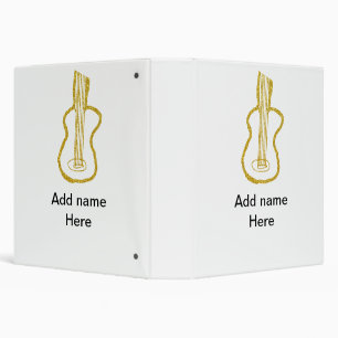 Golden glitter acoustic guitar add name doodle 3 ring binder