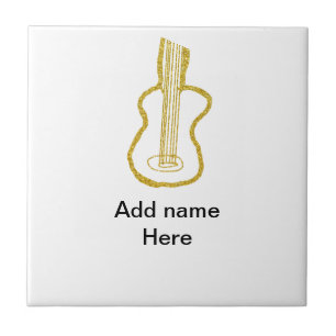 Golden glitter acoustic guitar add name doodle ceramic tile