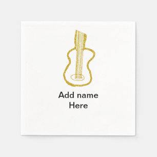 Golden glitter acoustic guitar add name doodle napkins