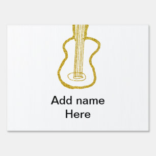 Golden glitter acoustic guitar add name doodle sign