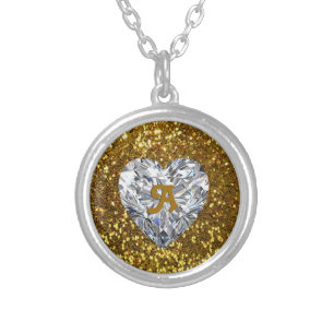 Golden Glitter and Heart Diamond Silver Plated Necklace