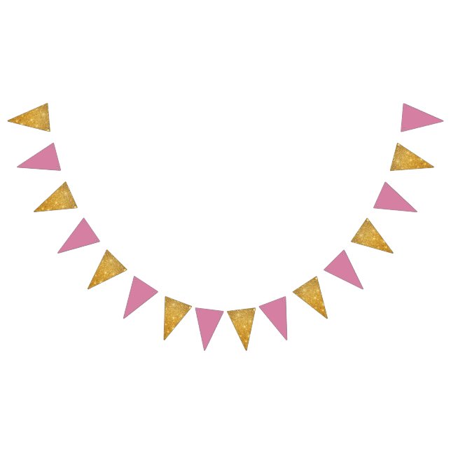Golden Glitter And Pink Birthday Bunting Flags (All)