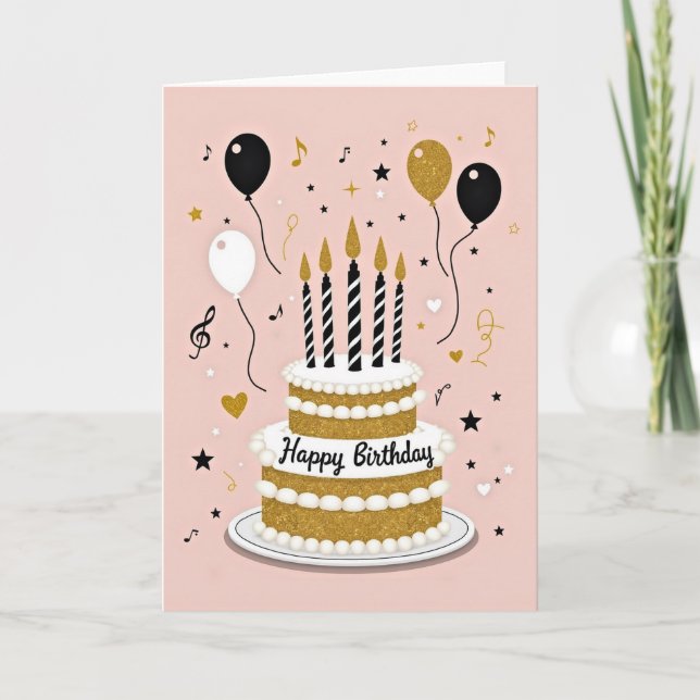 Golden Glitter Birthday Card (Front)