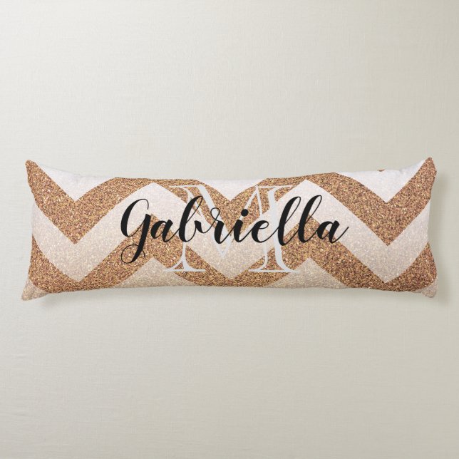 Golden Glitter Chevrons Body Pillow (Front)