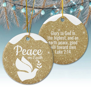 Golden Glitter Christmas Luke Bible Verse ⛪️ 🎄 Ceramic Ornament