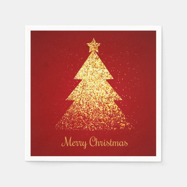 Golden Glitter Christmas Tree Napkins (Front)