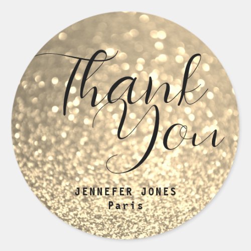 Golden Glitter Crystal Bokeh Thank You Shipping  Classic Round Sticker
