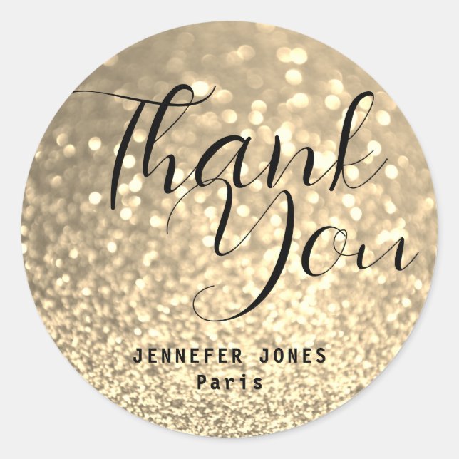 Golden Glitter Crystal Bokeh Thank You Shipping  Classic Round Sticker (Front)