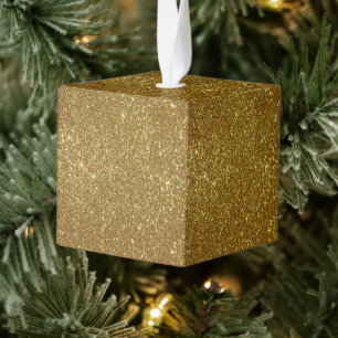 Golden Glitter Digital Print Cube Ornament