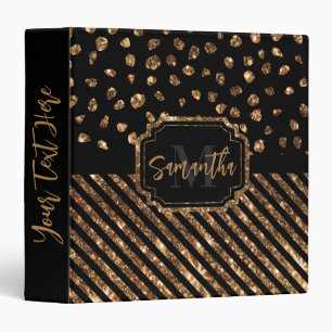 Golden Glitter Dots and Stripes 3 Ring Binder
