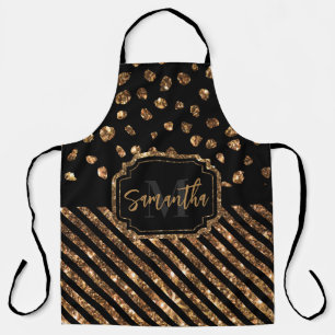 Golden Glitter Dots and Stripes Apron