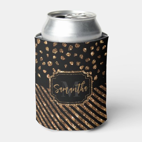 Golden Glitter Dots and Stripes Can Cooler