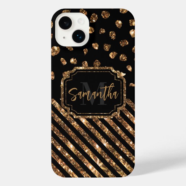 Golden Glitter Dots and Stripes iPhone Case (Back)